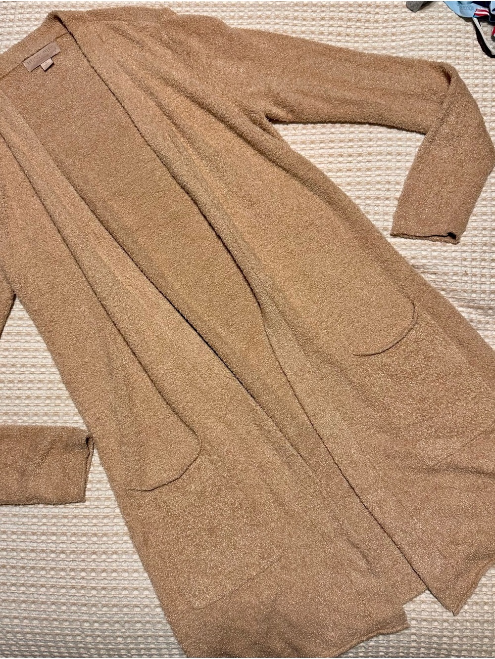 Barefoot Dreams Open-Front Long Cardigan in Camel Brown